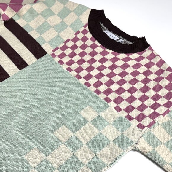 Daisy Street Patchwork Oversized Jumper Sweater Dress UK 8 US XS Stripe Checker - Picture 5 of 9